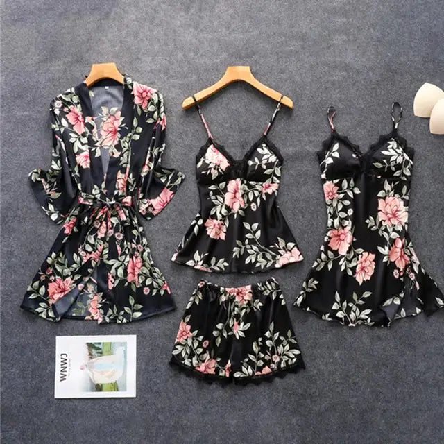Serenity Luxe Satijnen Bloemenprint Slaapset