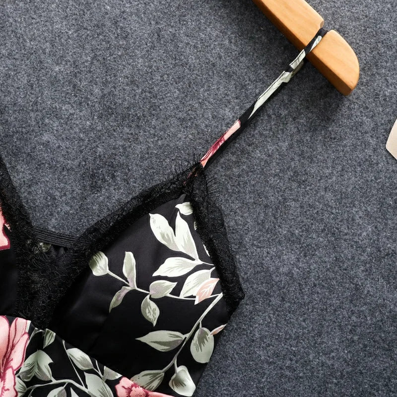 Serenity Luxe Satijnen Bloemenprint Slaapset