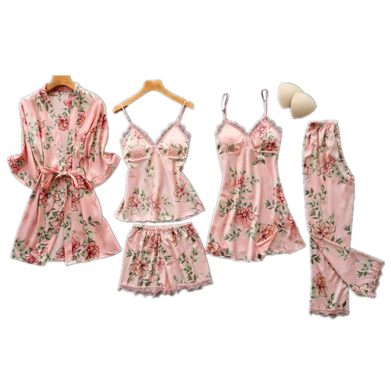 Serenity Luxe Satijnen Bloemenprint Slaapset