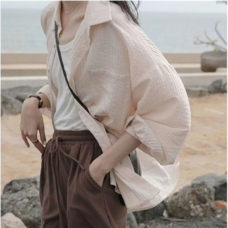 Urban Chic Retro Camicia in Cotone e Lino
