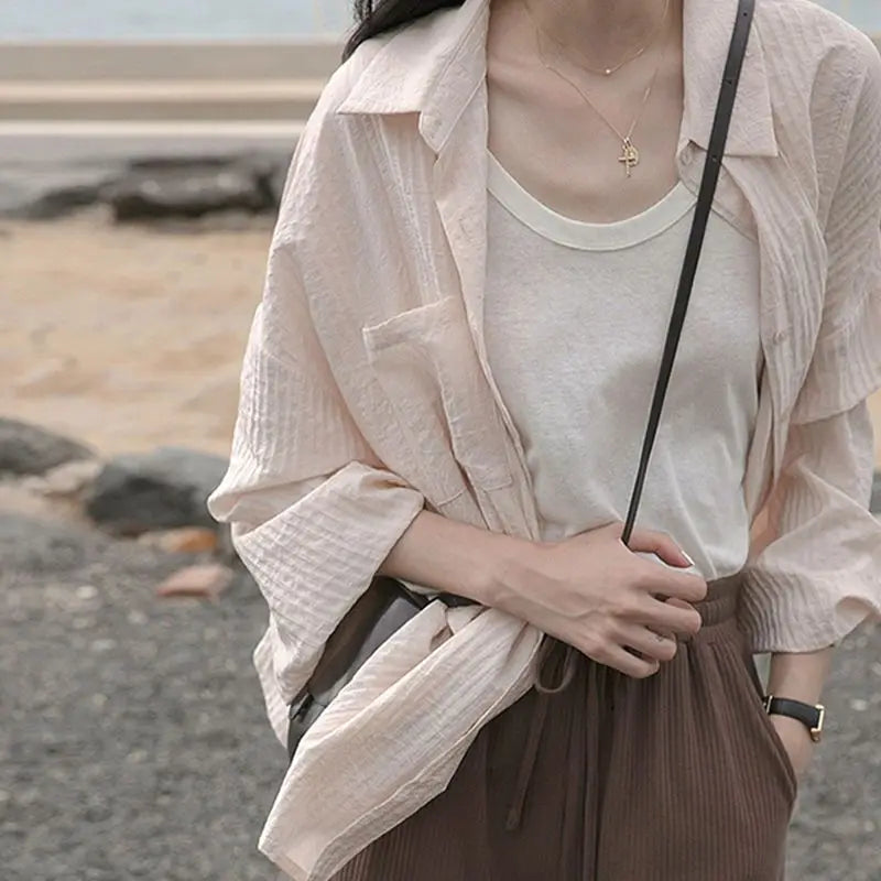 Urban Chic Retro Camicia in Cotone e Lino