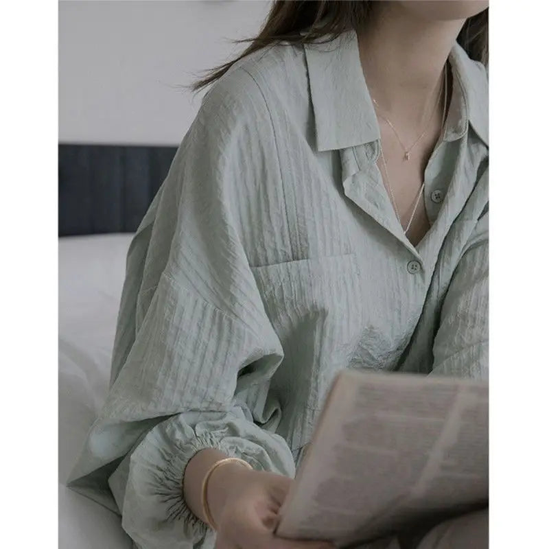 Urban Chic Retro Camicia in Cotone e Lino