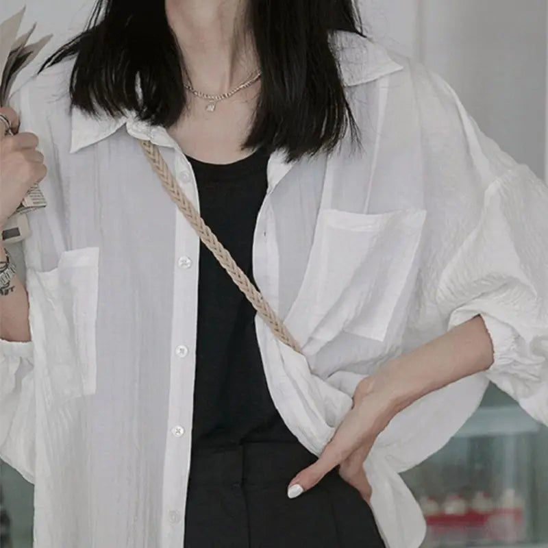 Urban Chic Retro Camicia in Cotone e Lino