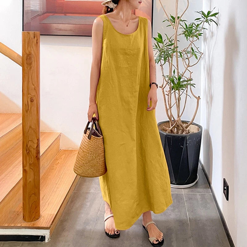 Stylish Spring Summer Dress with O-Neck and Sleeveless Tank Style