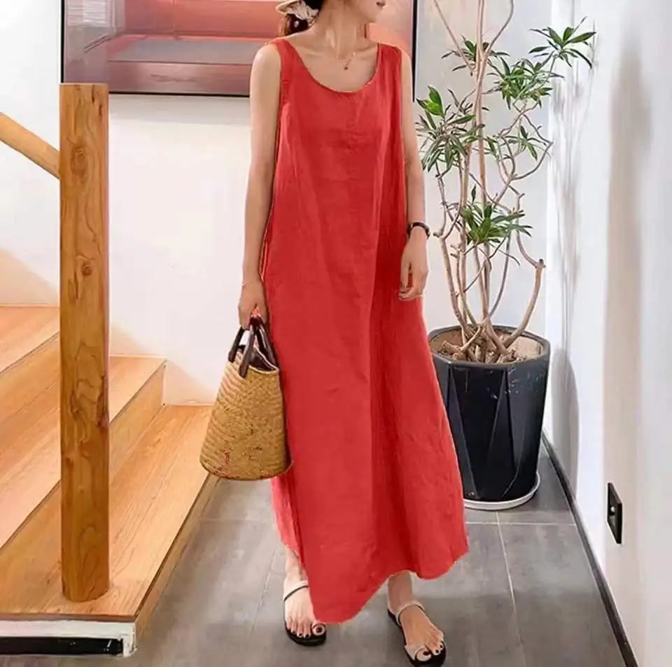 Stylish Spring Summer Dress with O-Neck and Sleeveless Tank Style