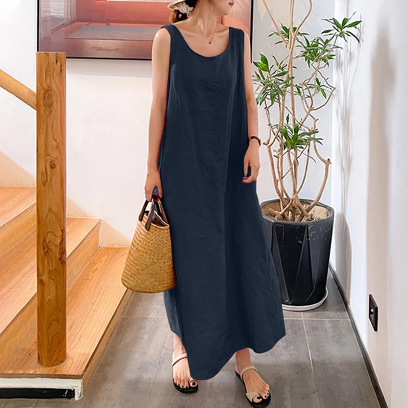 Stylish Spring Summer Dress with O-Neck and Sleeveless Tank Style