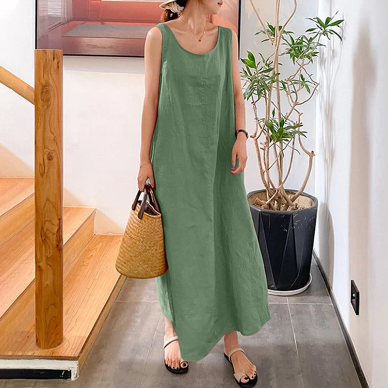 Stylish Spring Summer Dress with O-Neck and Sleeveless Tank Style