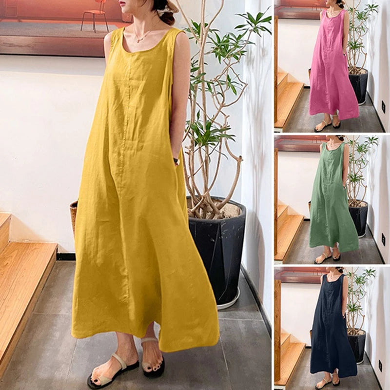 Stylish Spring Summer Dress with O-Neck and Sleeveless Tank Style