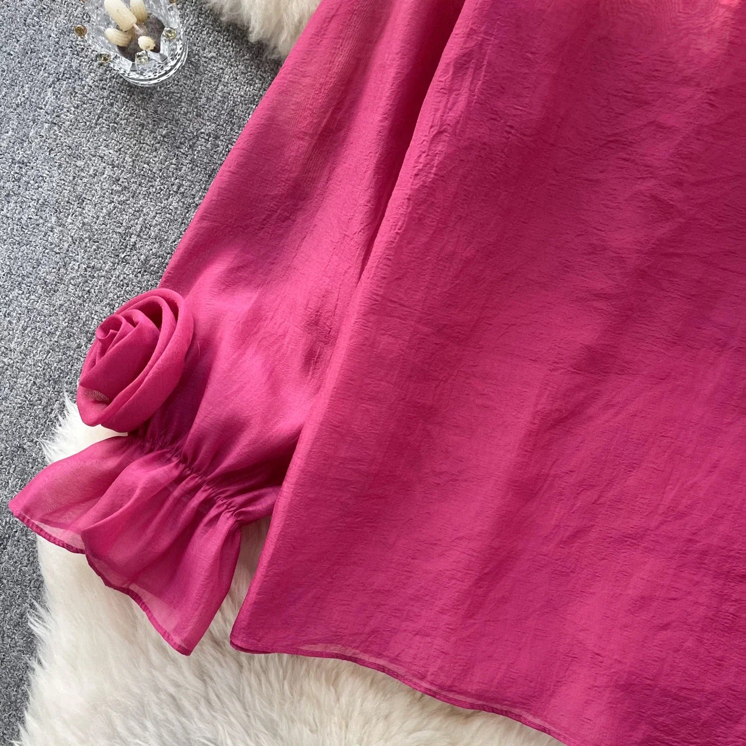 Summer Glow Chiffon Blouse with Lantern Sleeves for Stylish Ladies