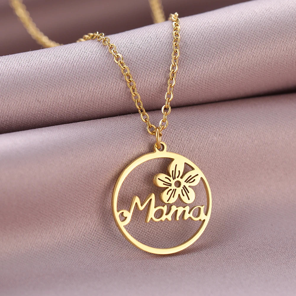 Magnifique pendentif mère fleur vintage Colliers en acier inoxydable