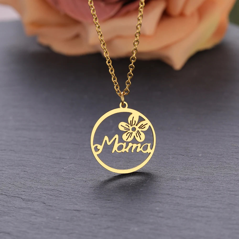 Magnifique pendentif mère fleur vintage Colliers en acier inoxydable