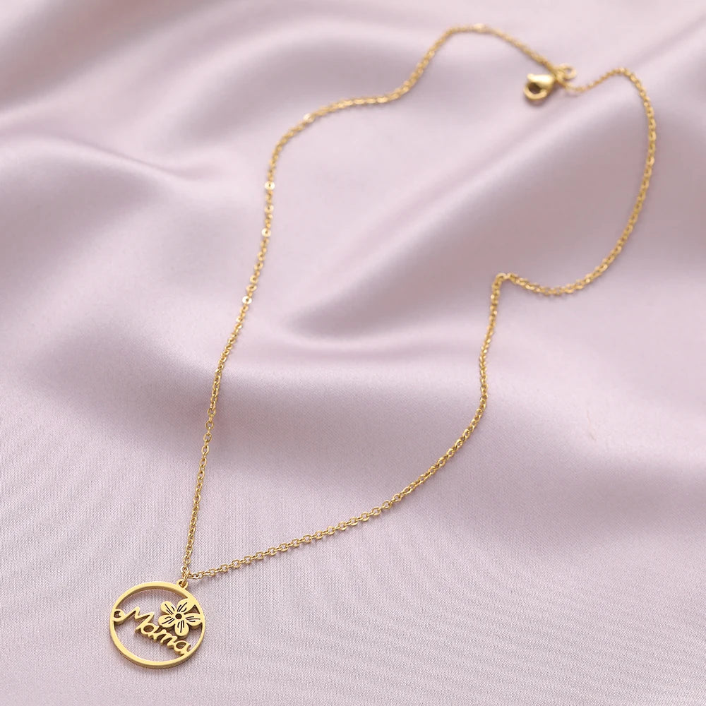 Magnifique pendentif mère fleur vintage Colliers en acier inoxydable