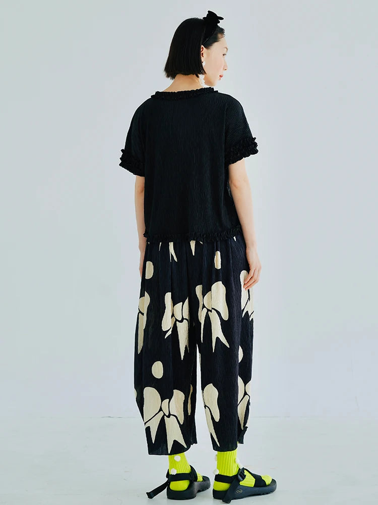 ChiqueCouture Pantaloni con Fiocco Pieghettato Neri