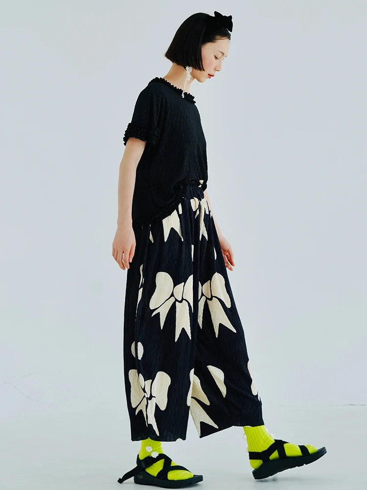 ChiqueCouture Pantaloni con Fiocco Pieghettato Neri