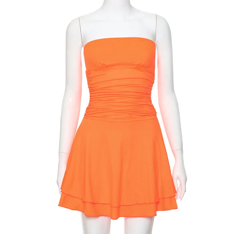 Celina | Schulterfreie Mini-Kleid mit langen Ärmeln | Orange