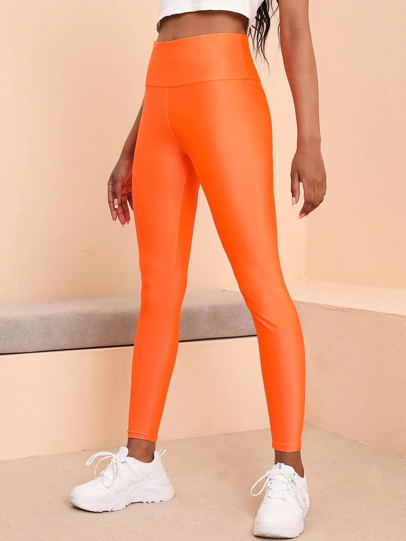 Rivana | Leggings lucidi a vita alta per donna | Arancione