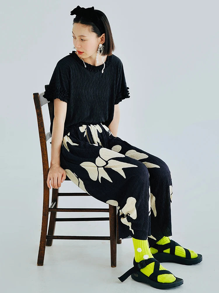 ChiqueCouture Pantaloni con Fiocco Pieghettato Neri