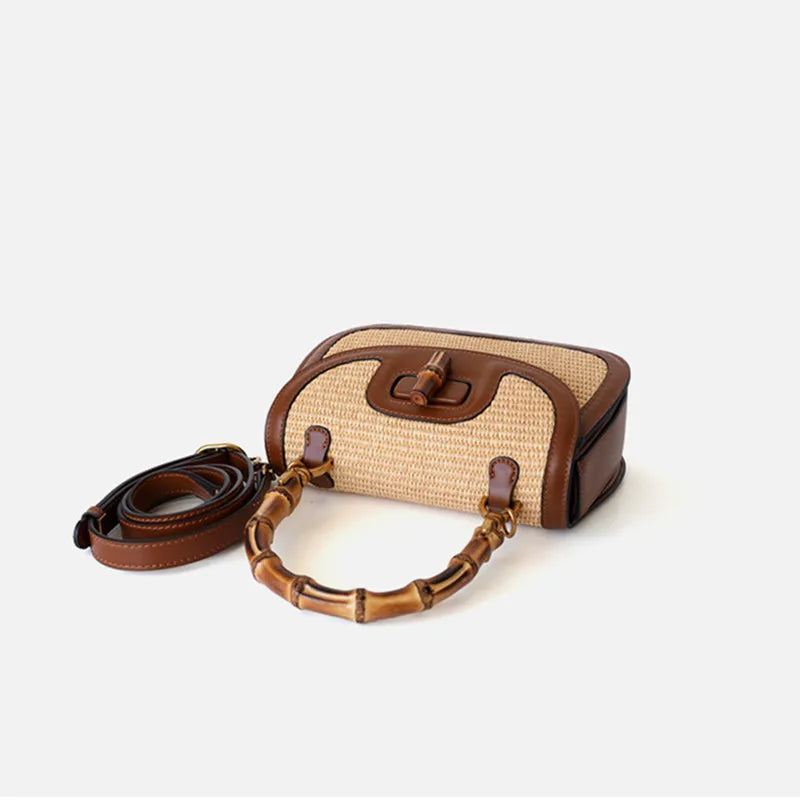 Cognac Bambus Eleganz Handtasche