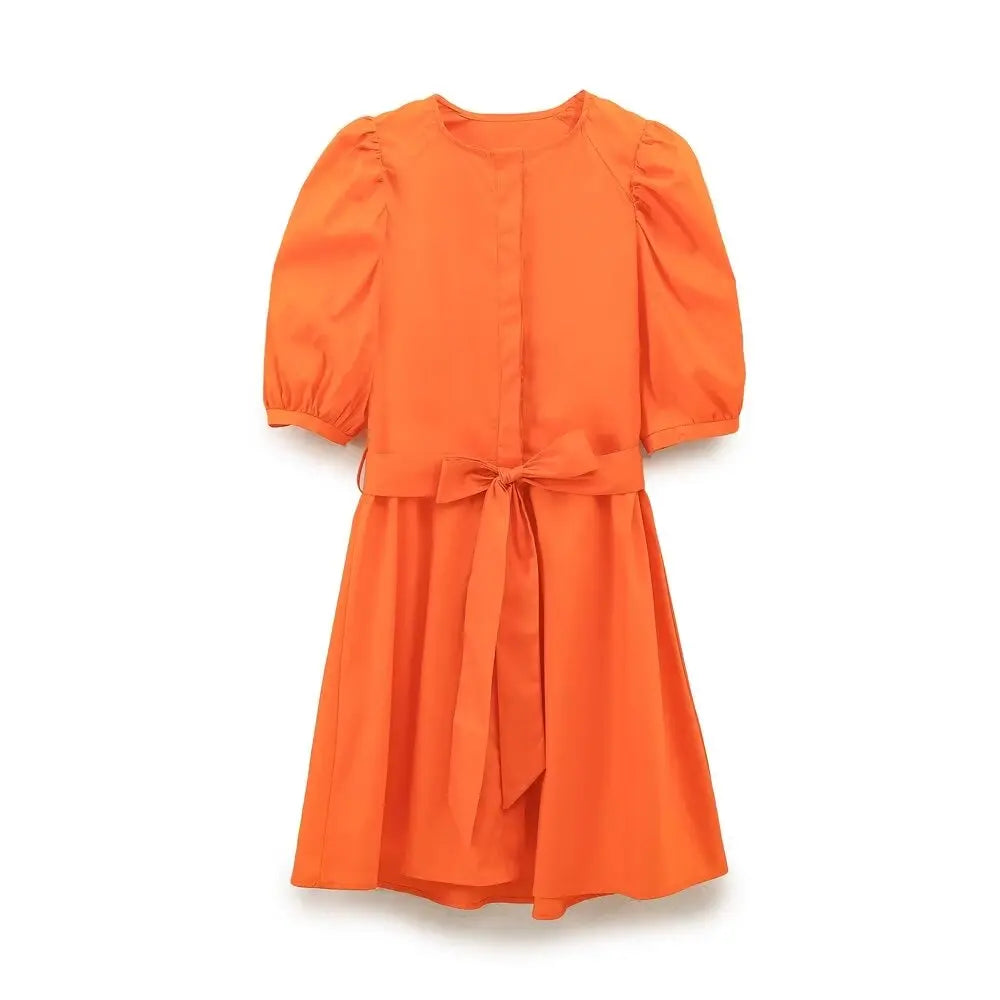 Noa | Kurzes Sommerkleid mit Gürtel für Damen | Orange