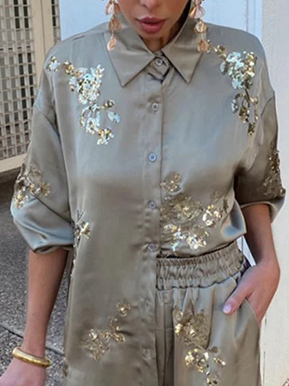 Ensemble pantalon et blouse de luxe Lune d'Argent