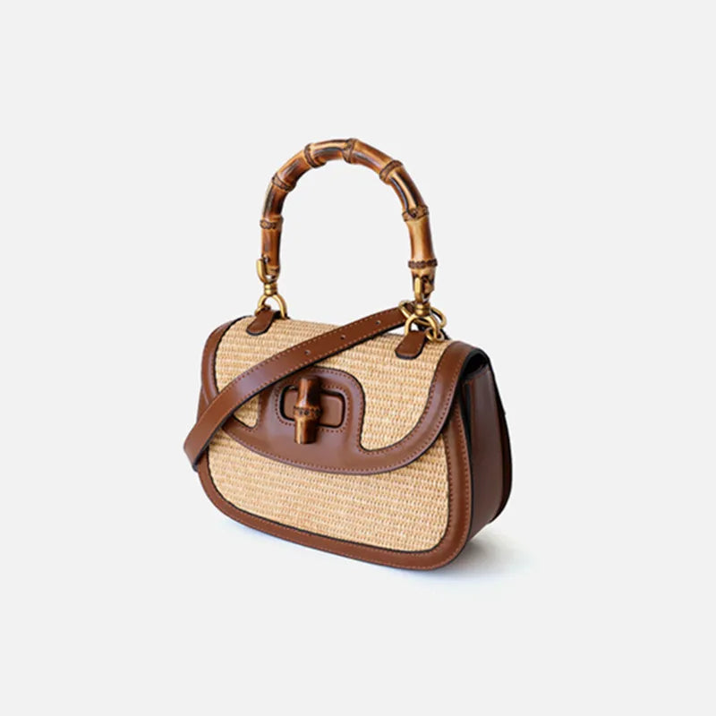 Cognac Bambus Eleganz Handtasche