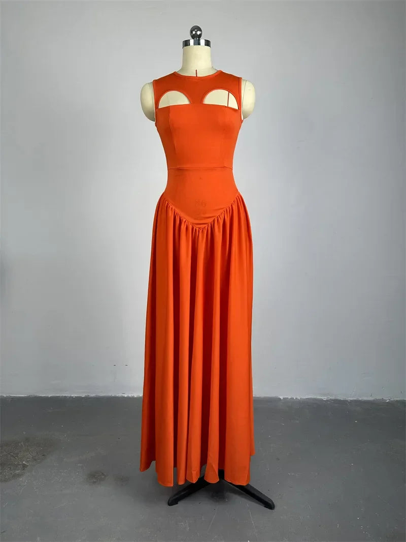 Sienna | Lockeres Boho-Maxikleid mit hoher Taille für Damen | Orange