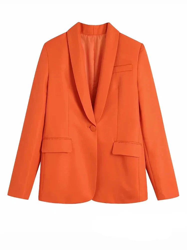 Valeria | Losse vintage blazer met V-hals voor dames | Oranje