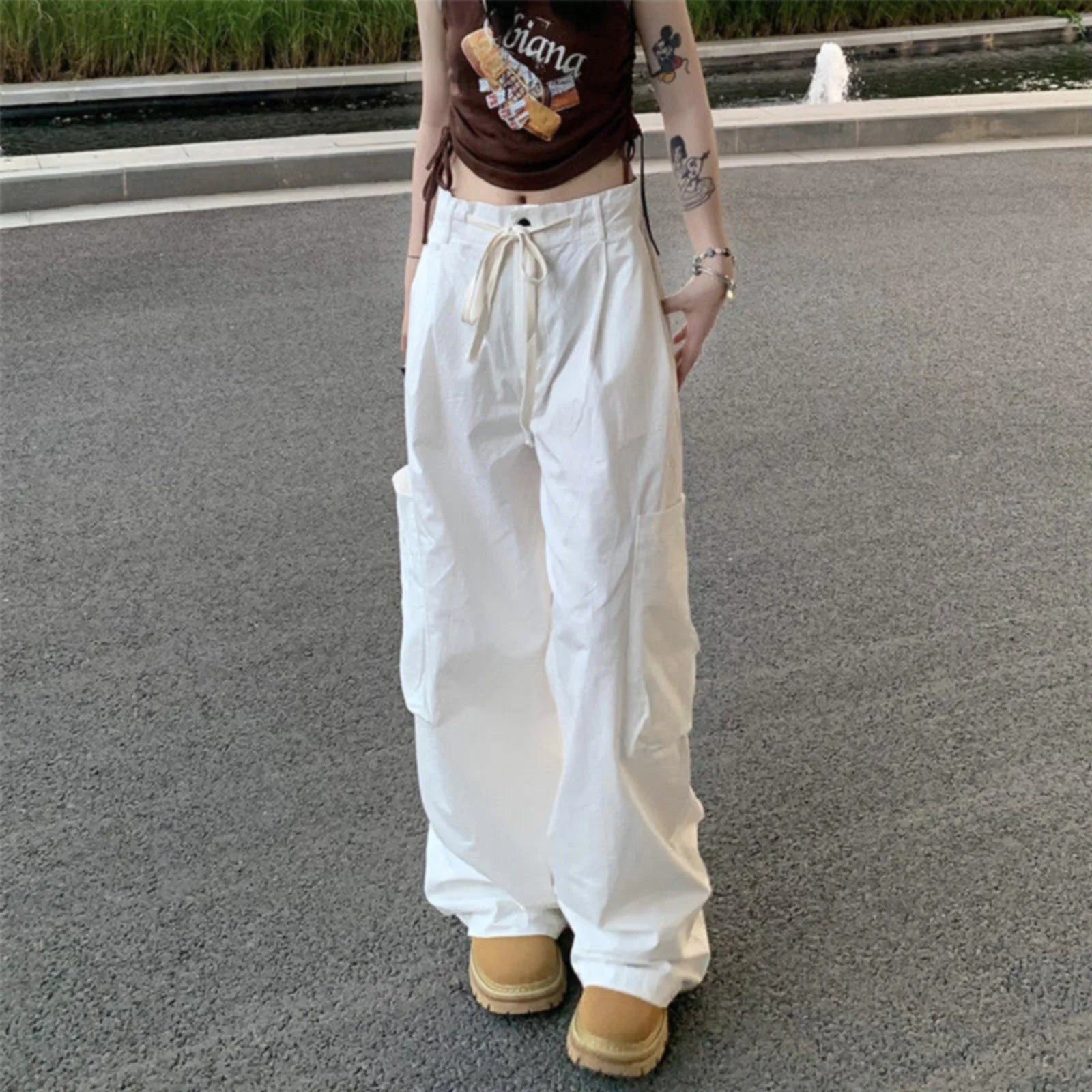 VivaChic Casual White Cargo Pants