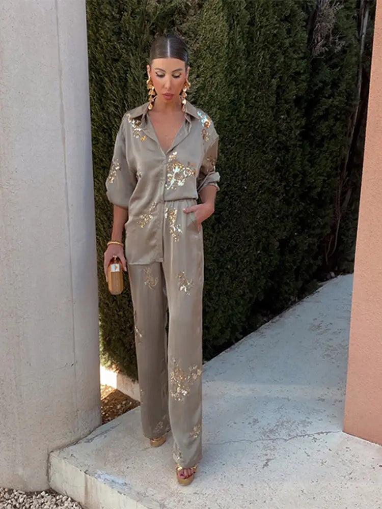 Ensemble pantalon et blouse de luxe Lune d'Argent