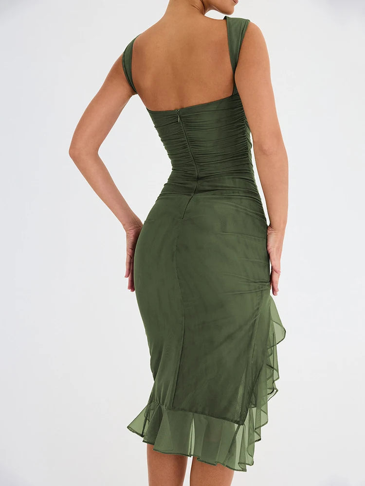 Abito Midi Celestial Charm con Ruches