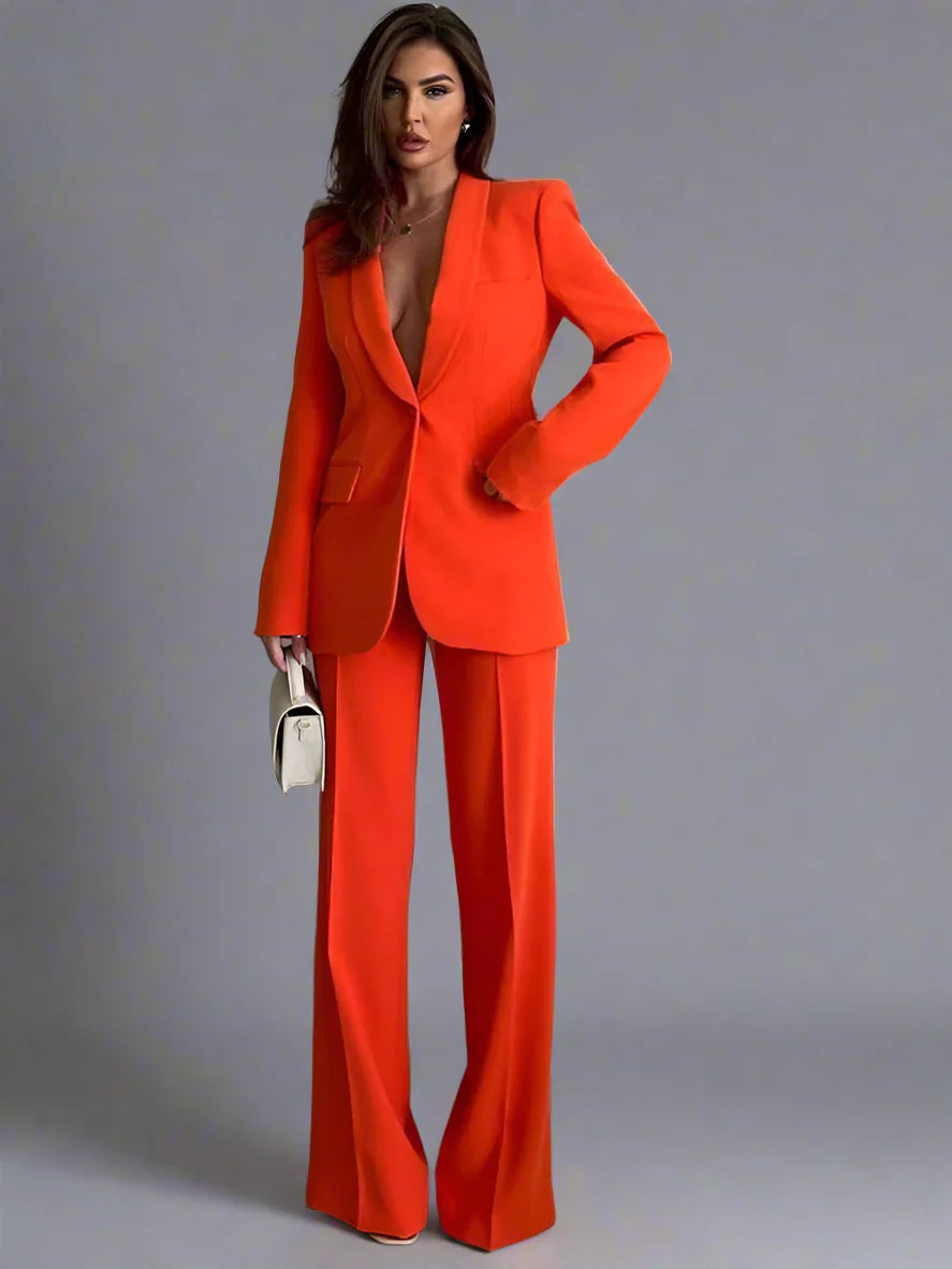 Valeria | Losse vintage blazer met V-hals voor dames | Oranje