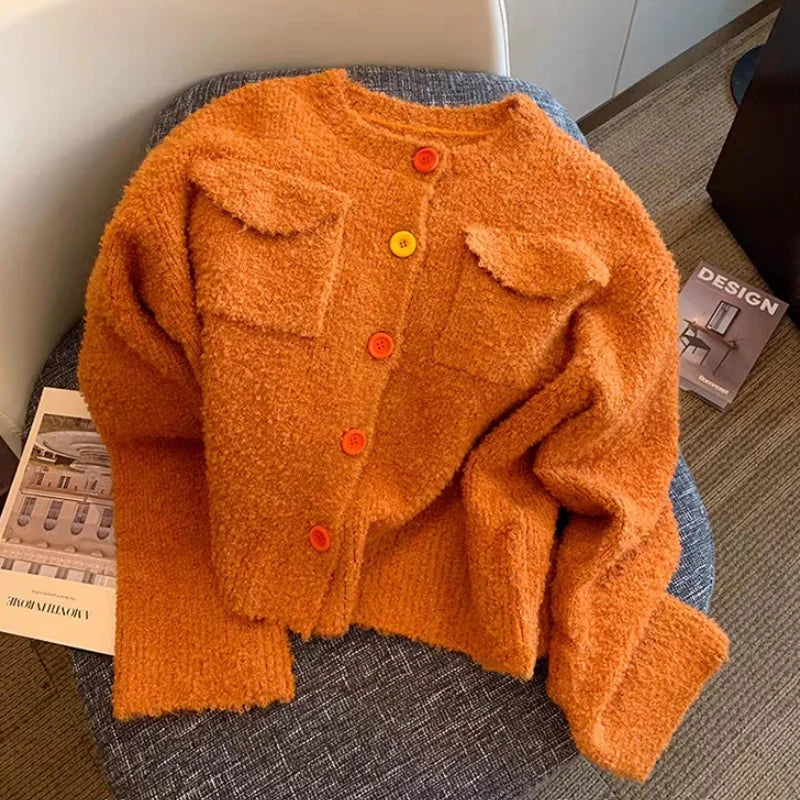 Marisa | Gebreide damestrui met lange mouwen | Oranje