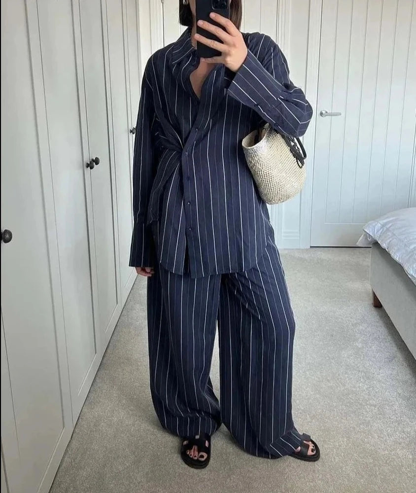 Classica Chic Blauwe Twee-Piece Set