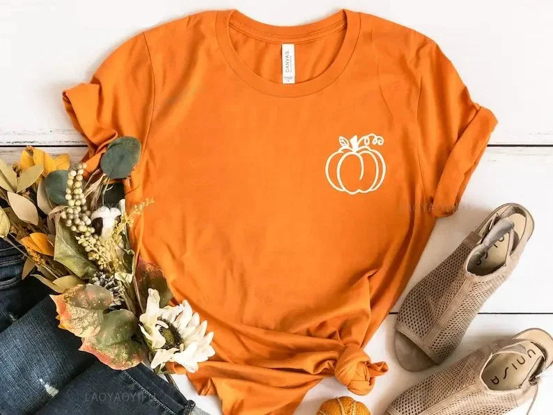 Mila | Kawaii maglietta autunnale con stampa di zucca per donna | Arancione