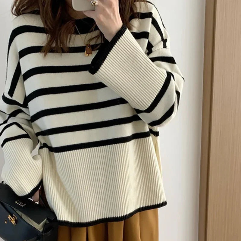 Mira | Dames Oversized Breistrui met Strepen | Abrikoos