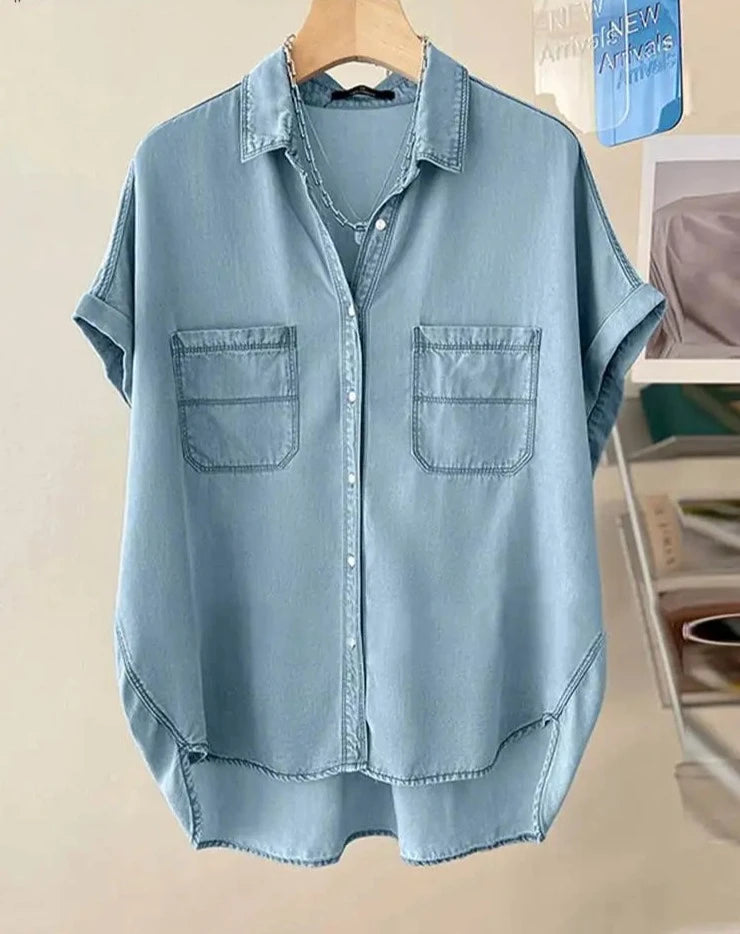 Siera Moda kurze Ärmel Denim Bluse