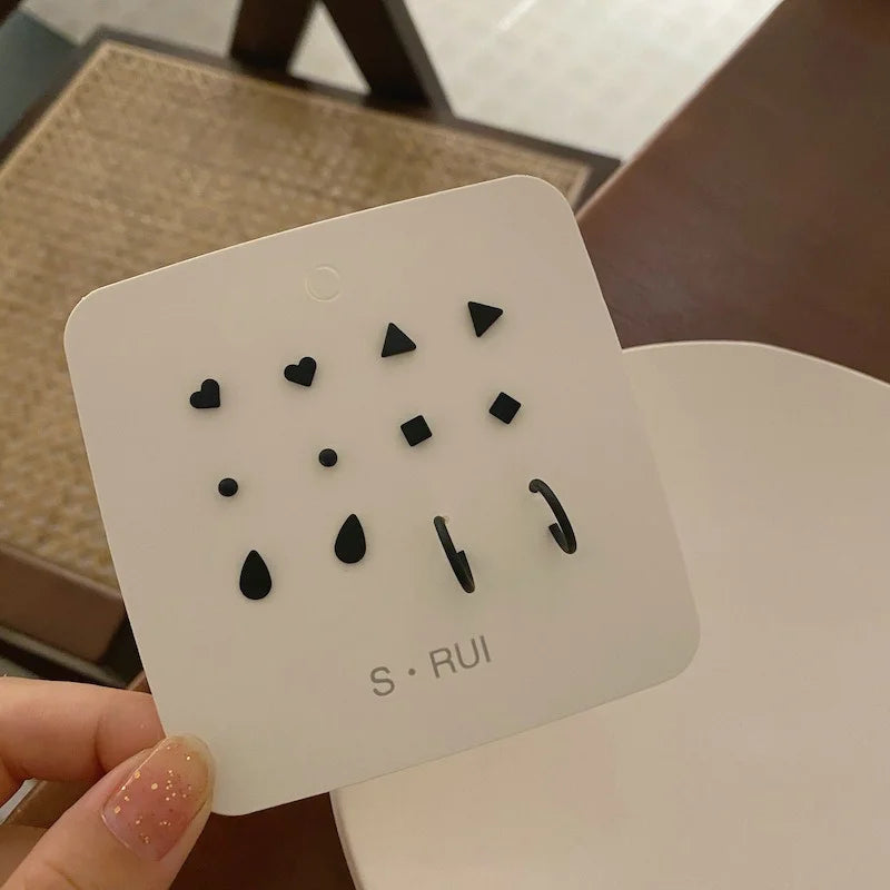 Glamouria Silver Needle Black Stud Earrings