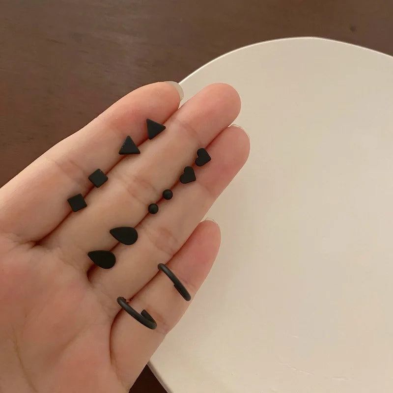 Glamouria Silver Needle Black Stud Earrings