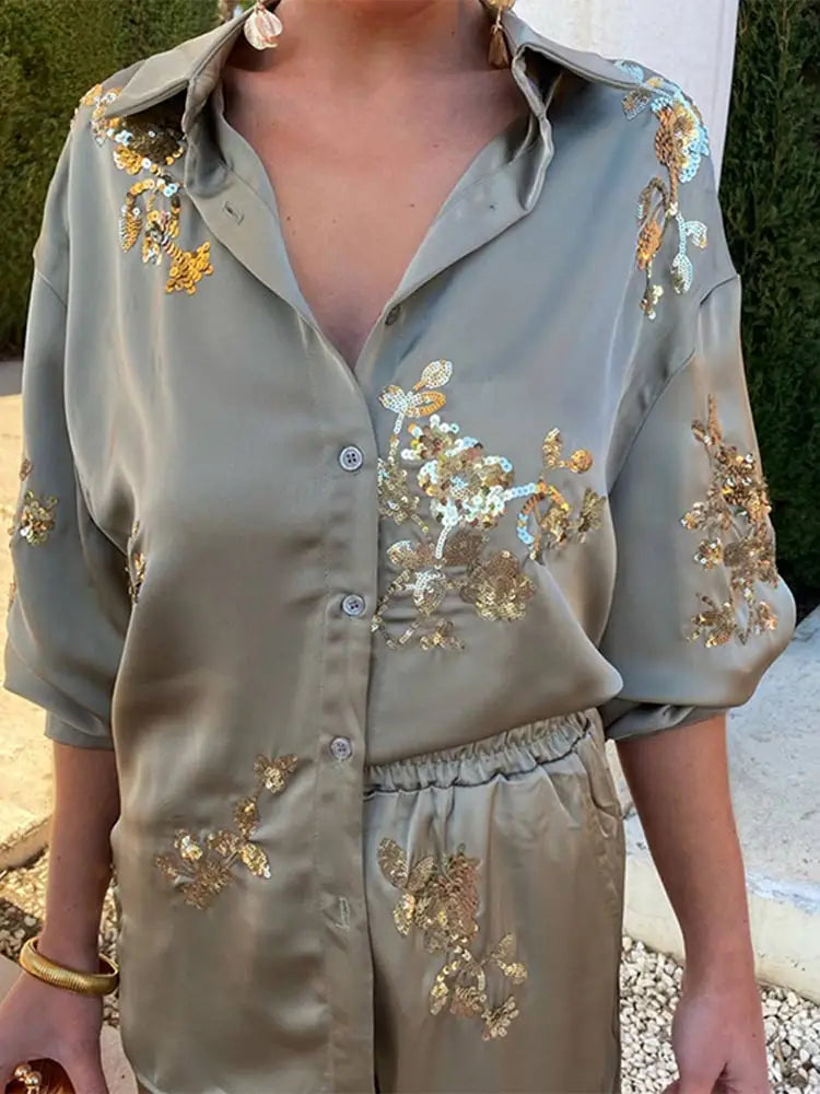 Ensemble pantalon et blouse de luxe Lune d'Argent