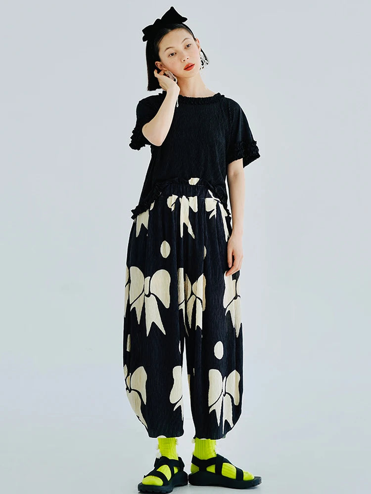 ChiqueCouture Pantaloni con Fiocco Pieghettato Neri