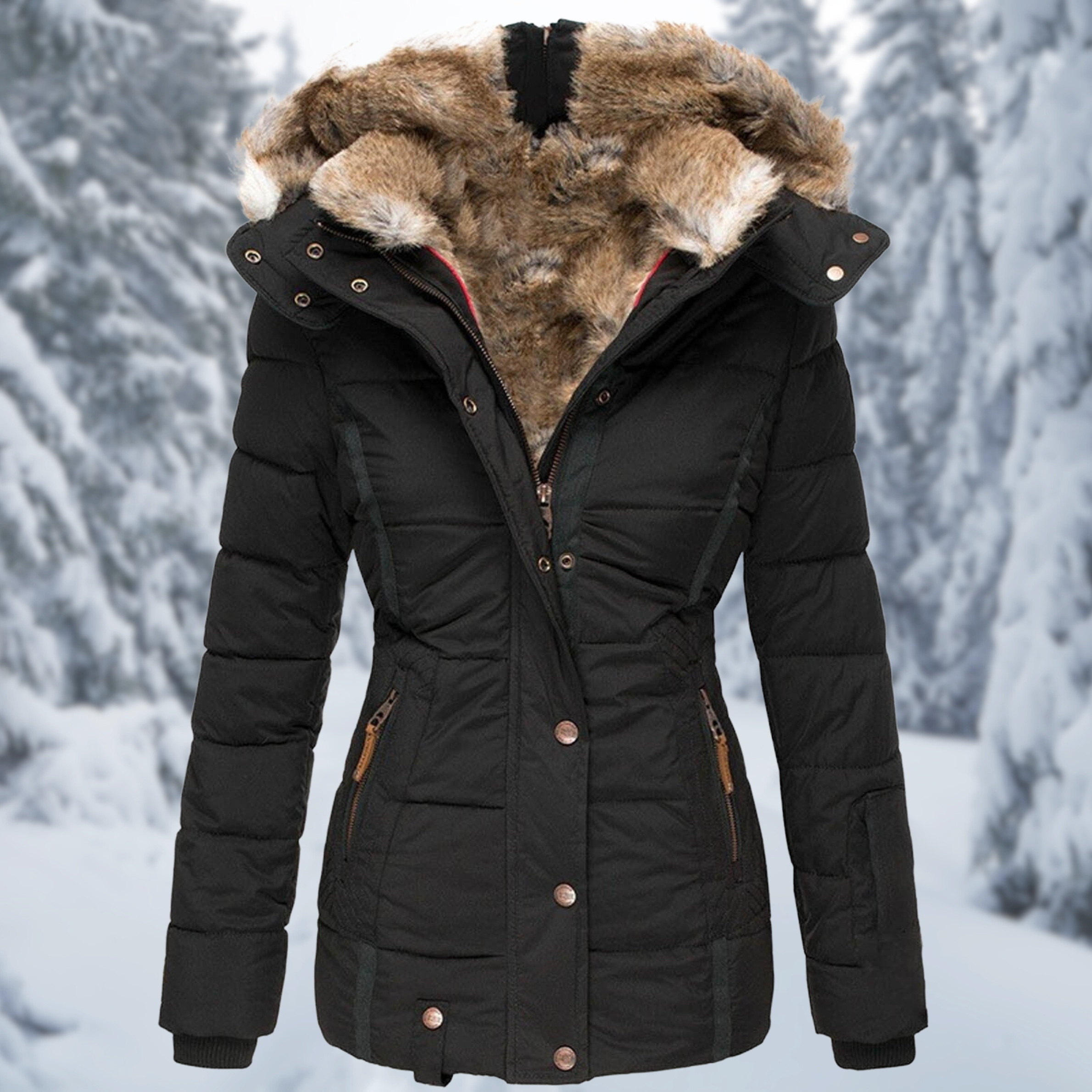 WinterLuxe | Giacca Invernale Elegante da Donna | Interno in Pelliccia Vegan, Extra Calda