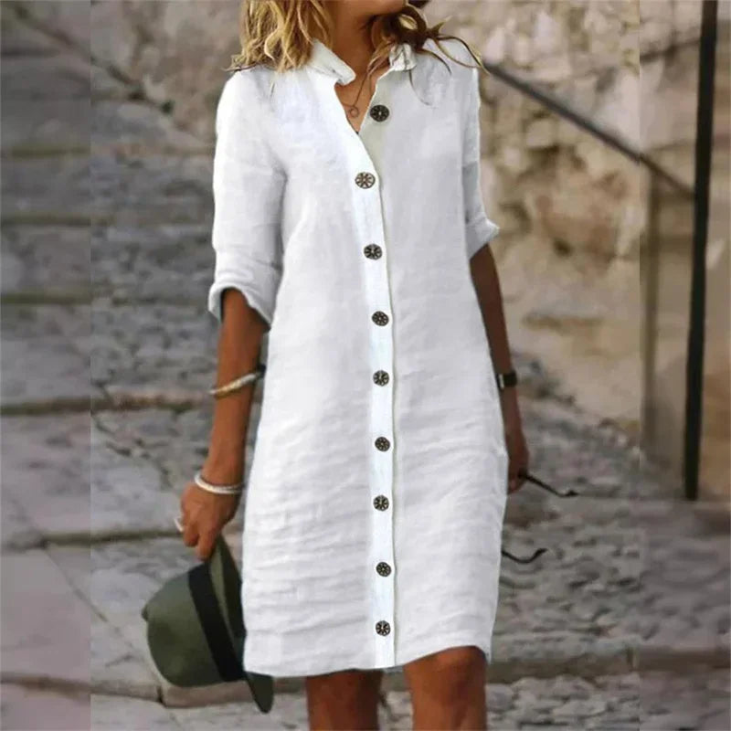 VELANORA Khaki Button Blouse Jurk