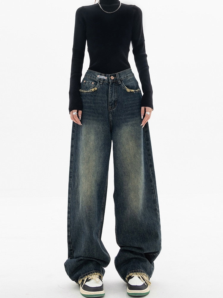 VELANORA- Y2K Jeans - Dames Vintage Streetwear Koreaans Baggy Jeans