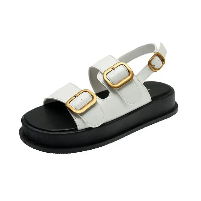 Summer Platform Sandals with Metal Buckle for Women