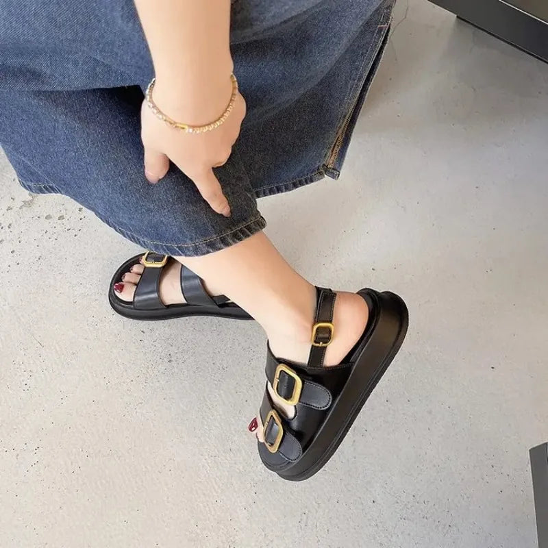 Summer Platform Sandals with Metal Buckle for Women