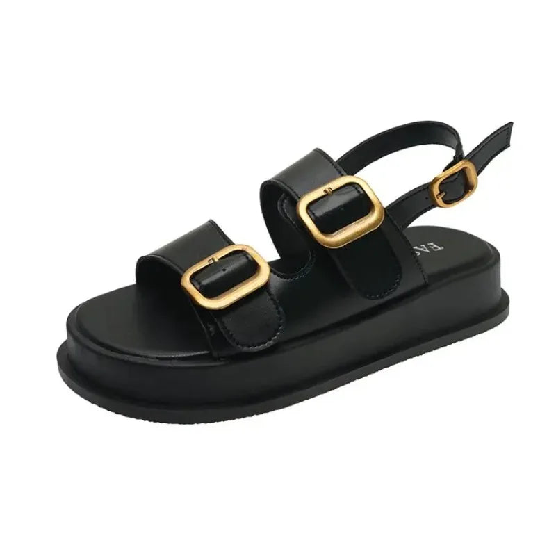 Summer Platform Sandals with Metal Buckle for Women