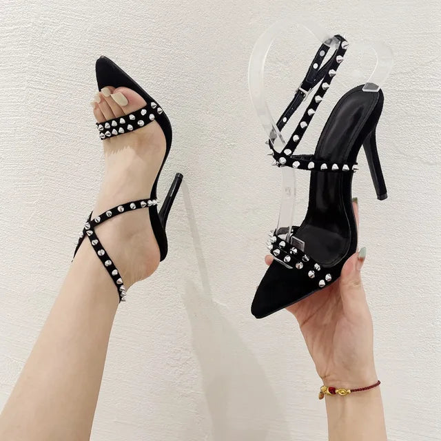 Sandalen - Streep Patroon, Hoge Hakken