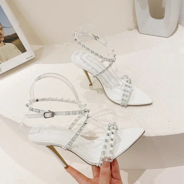 Sandalen - Streep Patroon, Hoge Hakken