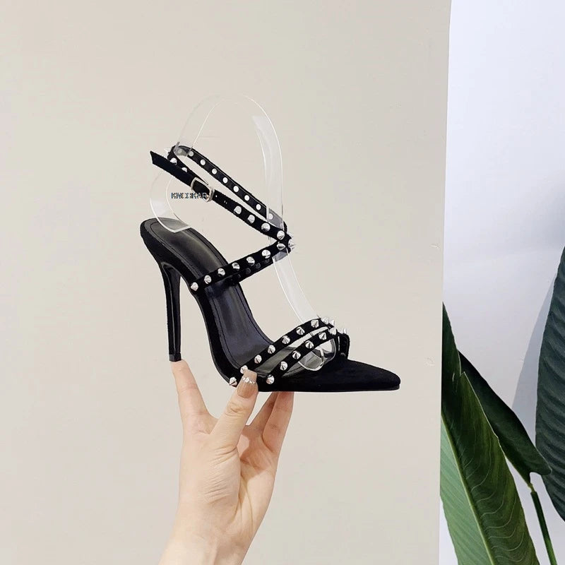 Sandalen - Streep Patroon, Hoge Hakken