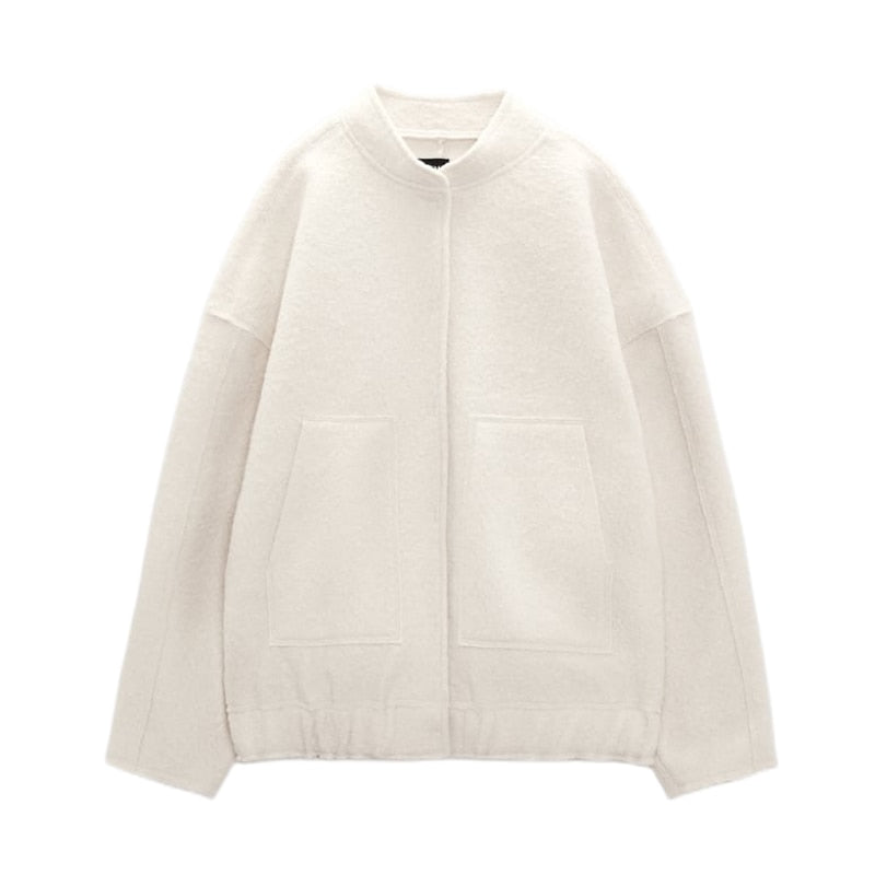 VELANORA- Oversized wool coat with round neck and buttons